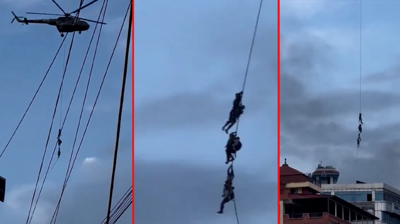 হেলিকপ্টারের দড়িতে ঝুলে পালিয়েছেন নেপালের মন্ত্রীর...