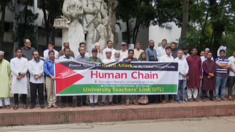 ফ্লোটিলার নৌবহরকে গাজায় পৌঁছে দেয়ার আহ্বান ঢাবি শি...