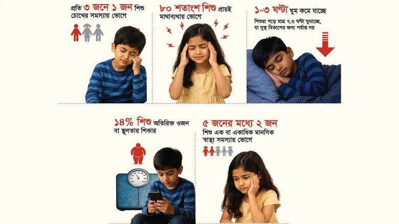 দিনে ৫ ঘণ্টা ডিজিটাল স্ক্রিনে কাটাচ্ছে ঢাকার শিশুর...